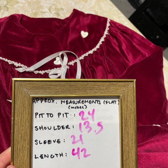 Red Velvet Button-Up Dress with Heart Details XL burgundy Santa Christmas - Picture 2 of 9
